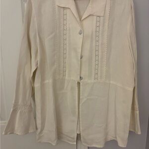 Two Star Dog Cream Lace-Trim Button-Front Blouse